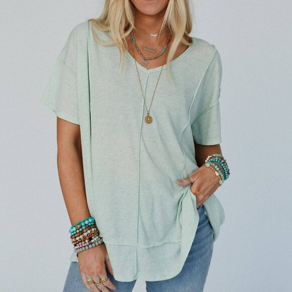 NWT THREE BIRD NEST Nestled In Ribbed Knit Top Sage Size Large - Picture 1 of 3